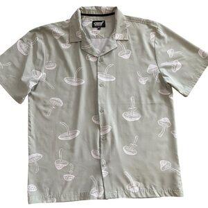 Fresh Prints of Bel-Air Green White Mushroom Print ButtonUp Shirt Sz XL Short Sl